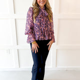 Botanical Print Lurex Bow Blouse