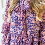 Botanical Print Lurex Bow Blouse