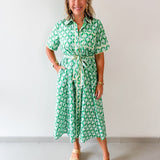 Botanical Print Shirt Sleeve Midi Dress - Green
