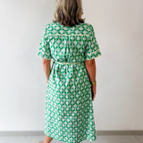 Botanical Print Shirt Sleeve Midi Dress - Green