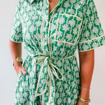 Botanical Print Shirt Sleeve Midi Dress - Green