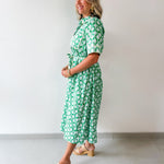 Botanical Print Shirt Sleeve Midi Dress - Green