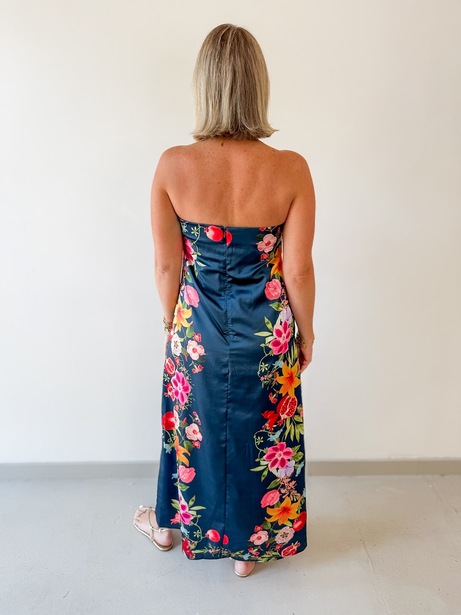 Botanical Print Strapless Dress