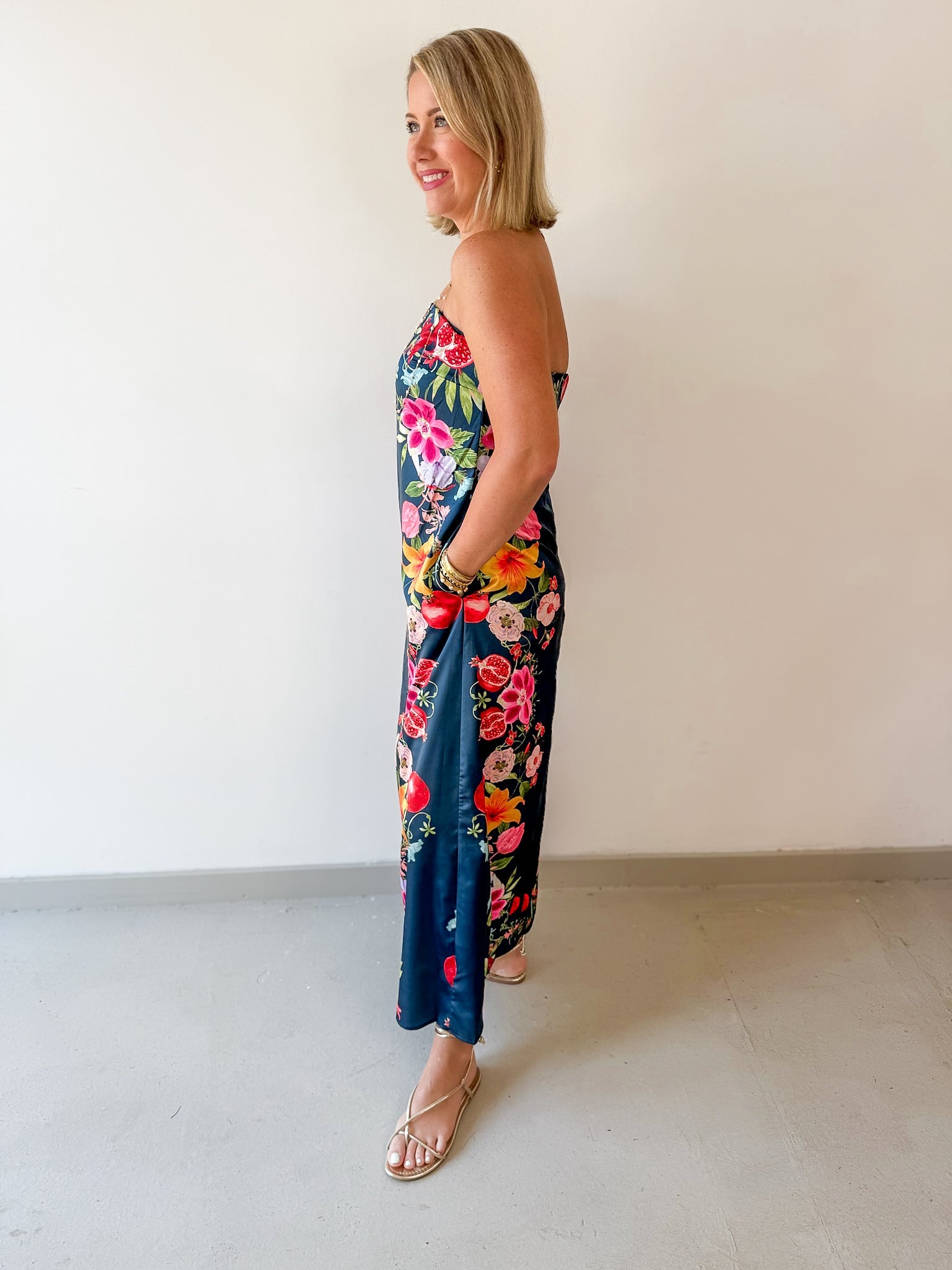 Botanical Print Strapless Dress