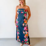 Botanical Print Strapless Dress