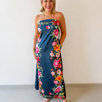 Botanical Print Strapless Dress
