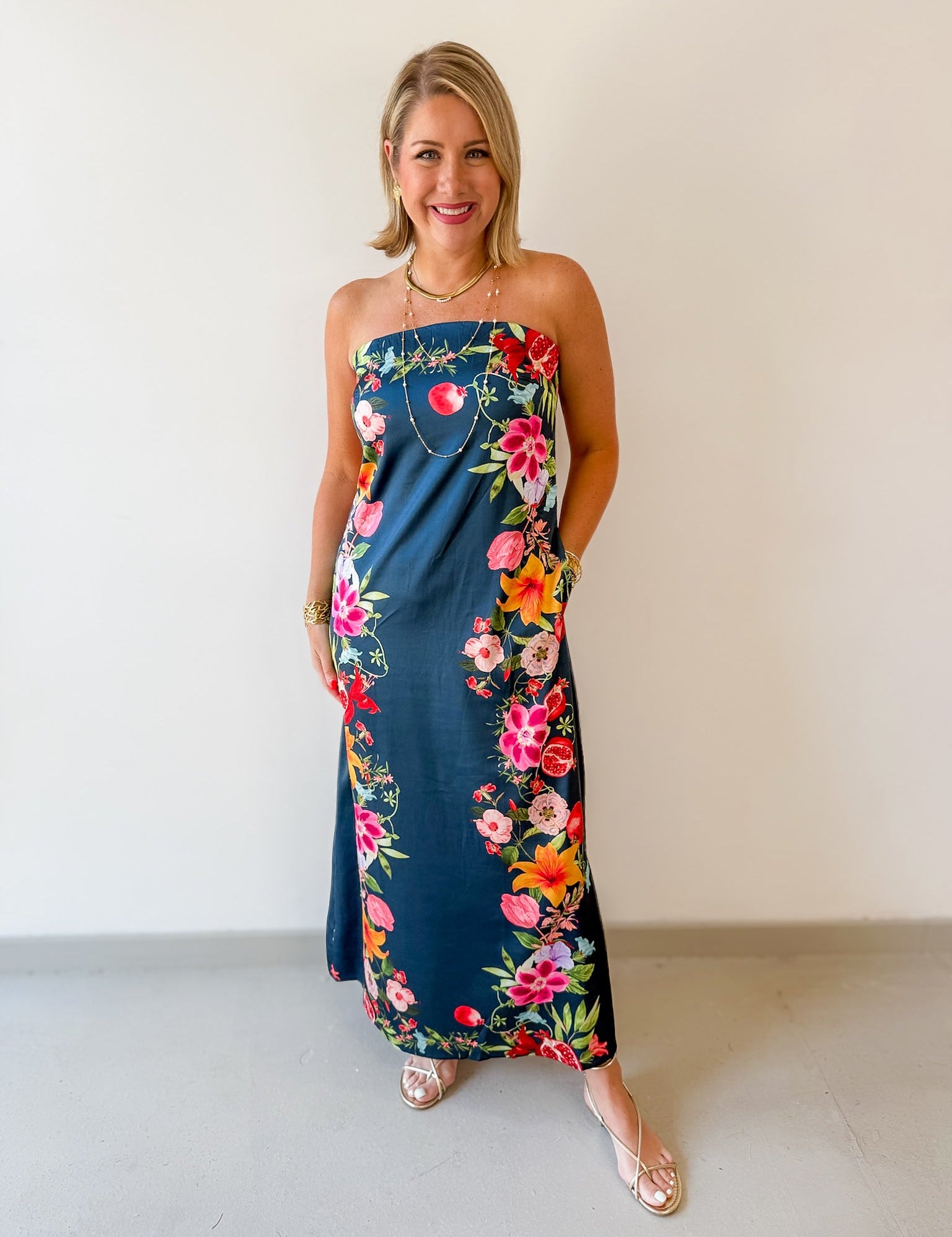 Botanical Print Strapless Dress