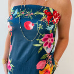 Botanical Print Strapless Dress
