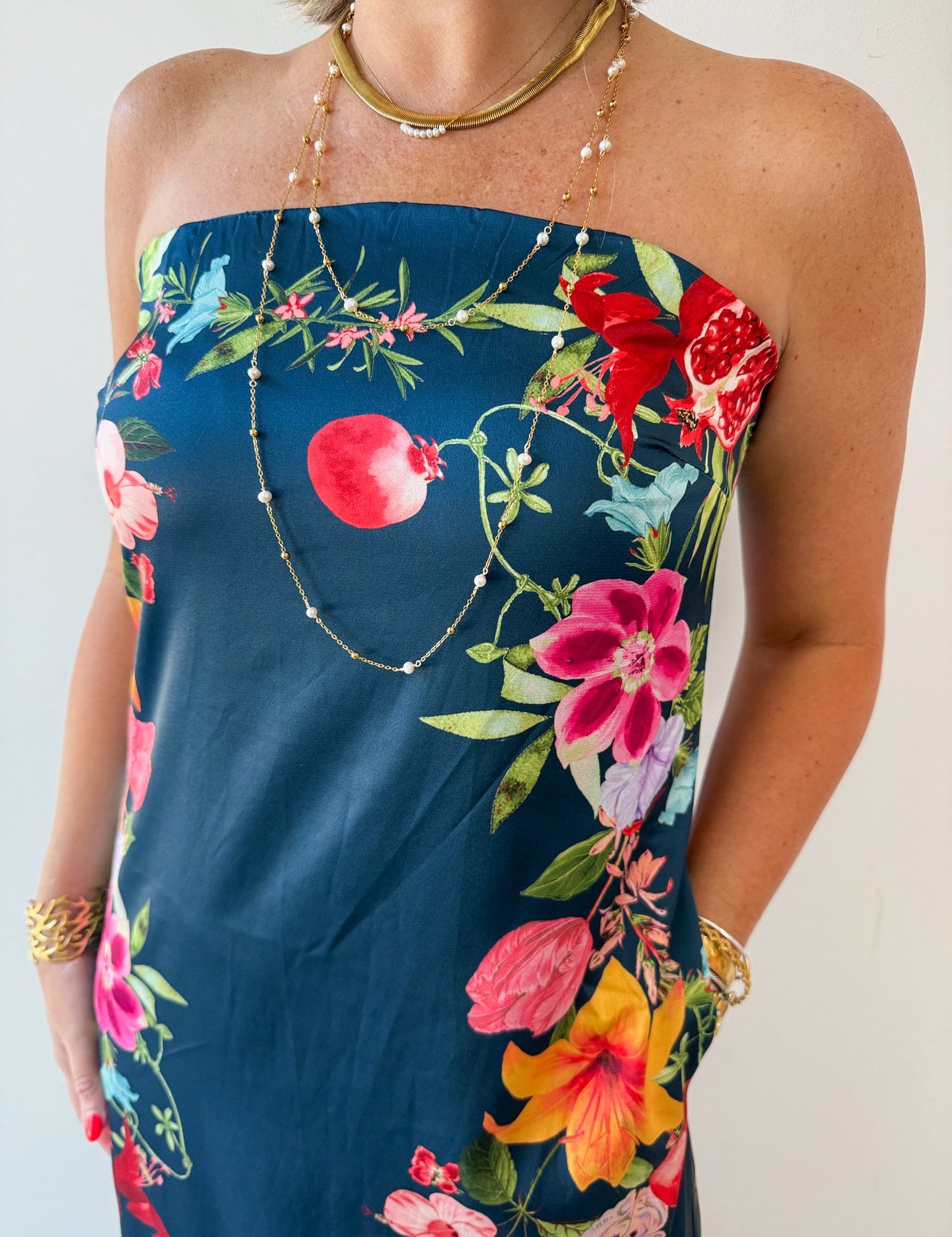 Botanical Print Strapless Dress