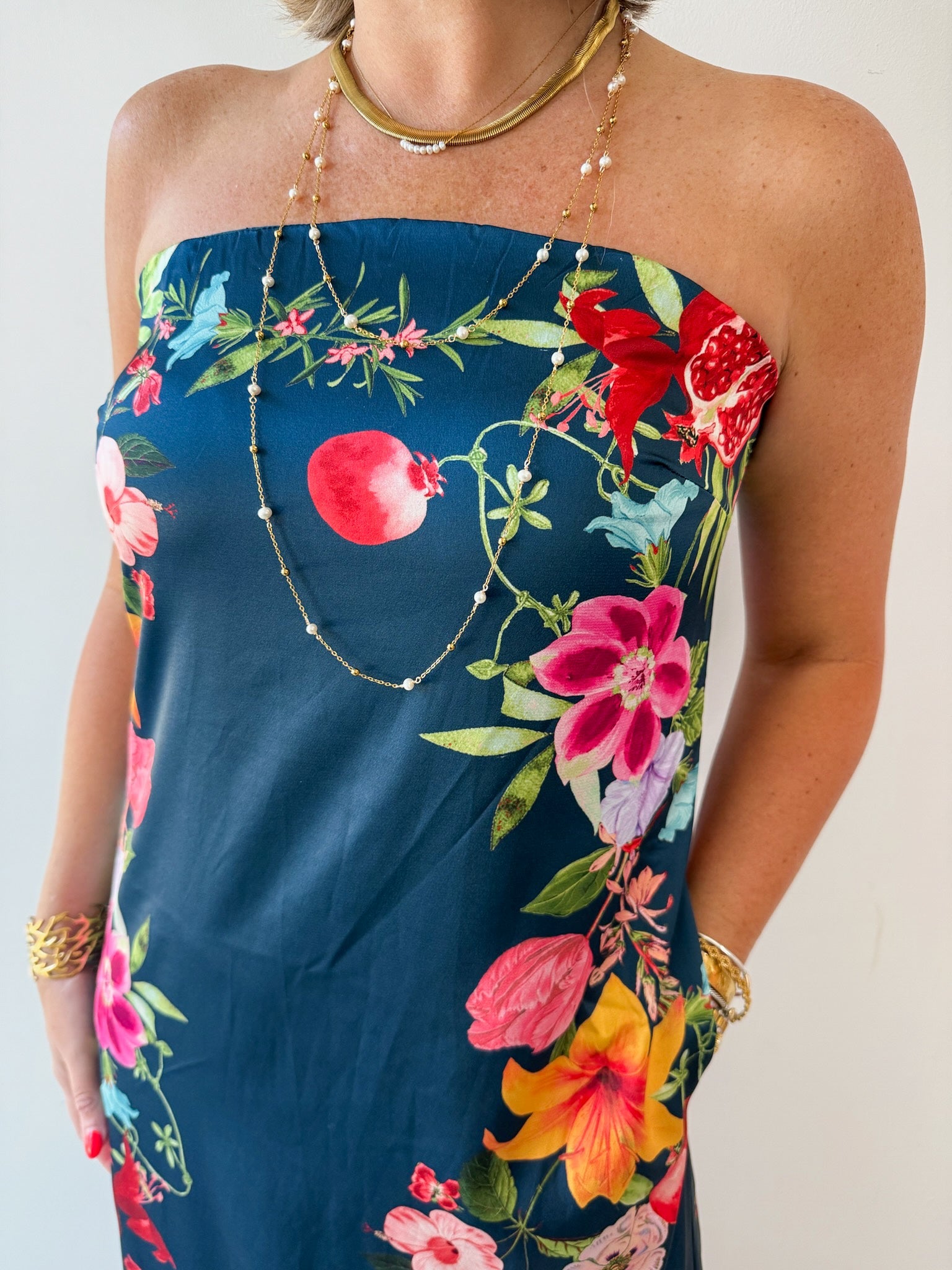 Botanical Print Strapless Dress