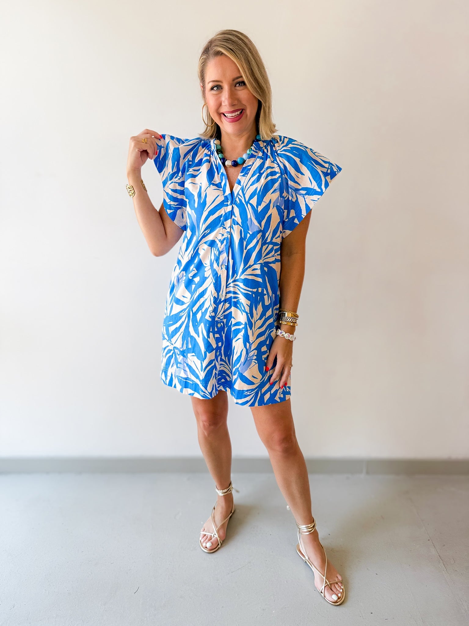 Botanical Print Tunic Mini Dress