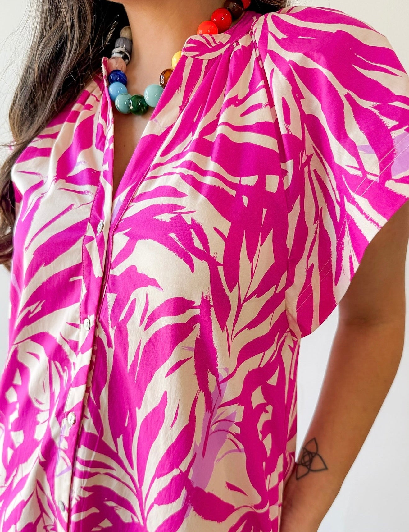Botanical Print Tunic Mini Dress