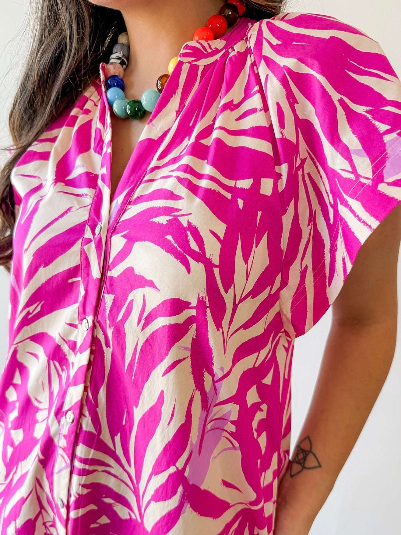 Botanical Print Tunic Mini Dress