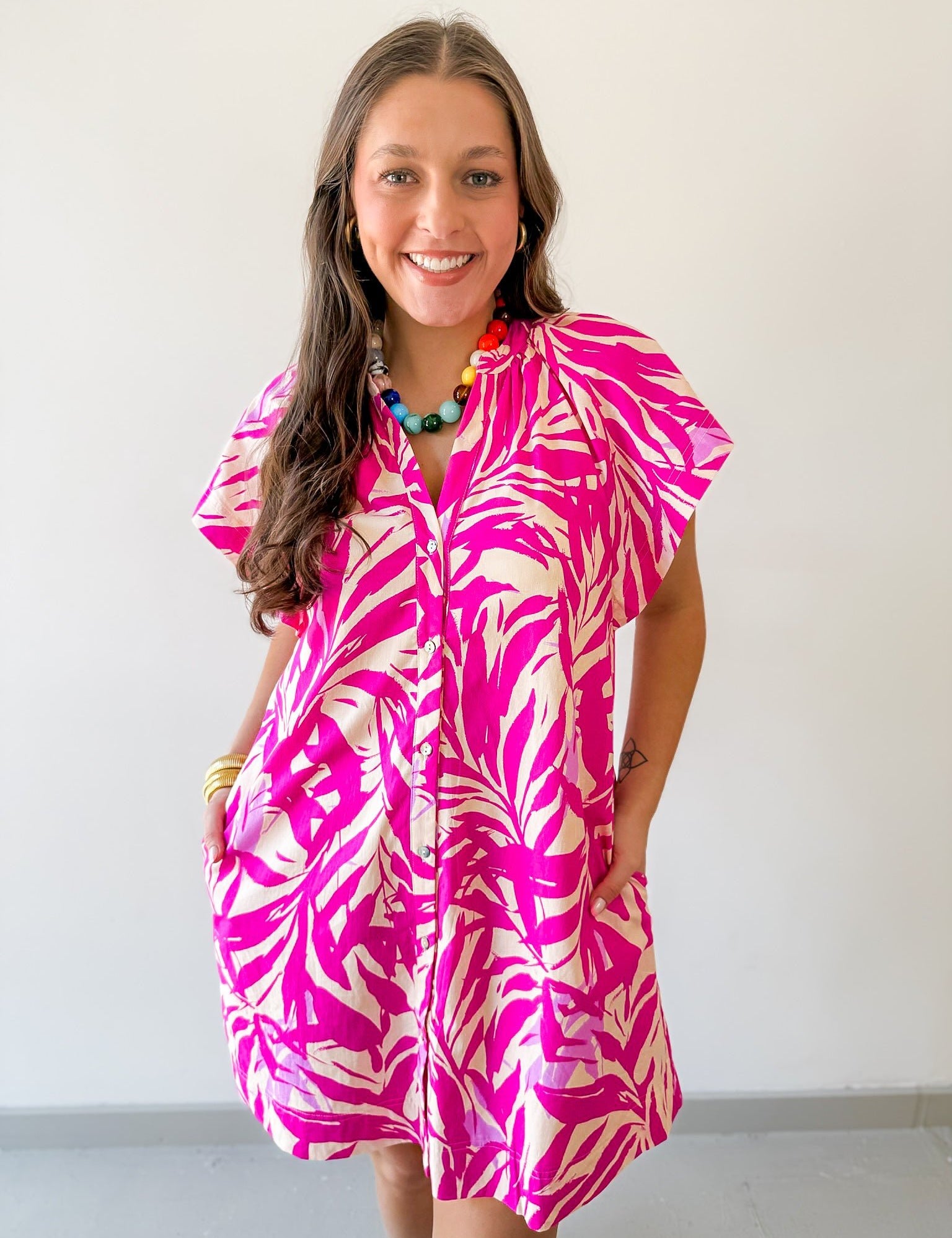 Botanical Print Tunic Mini Dress