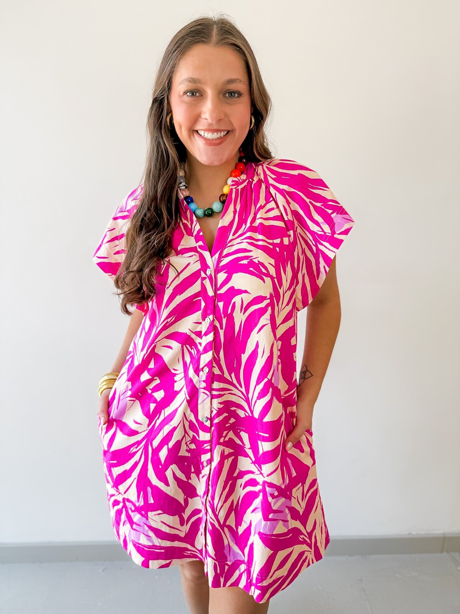 Botanical Print Tunic Mini Dress