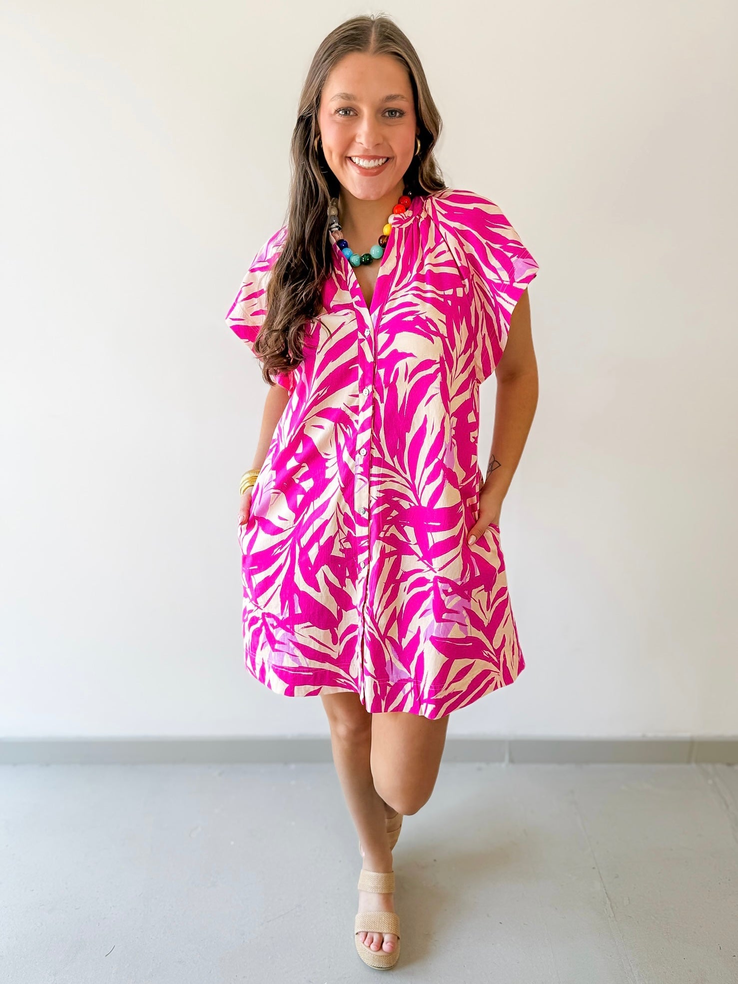 Botanical Print Tunic Mini Dress
