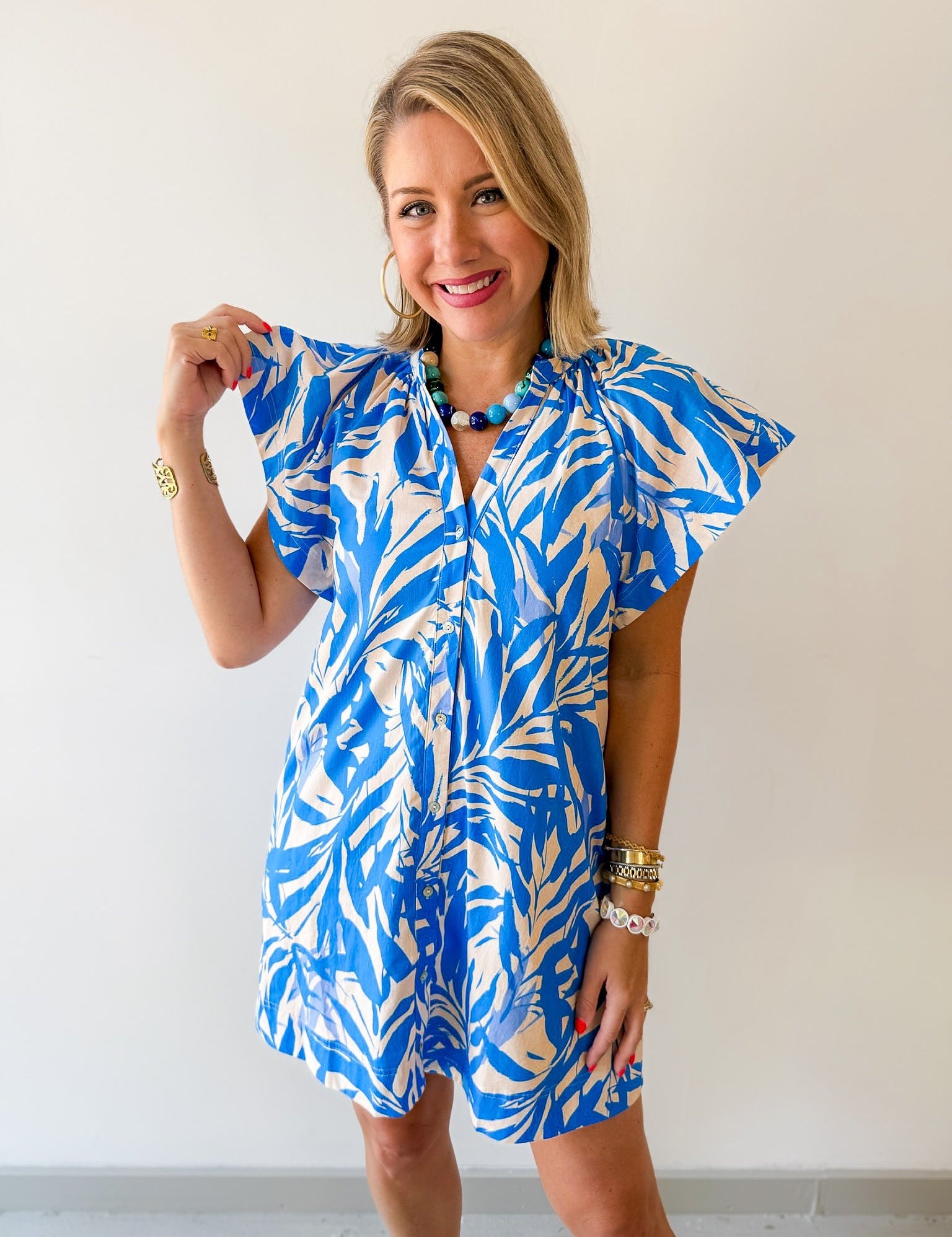 Botanical Print Tunic Mini Dress