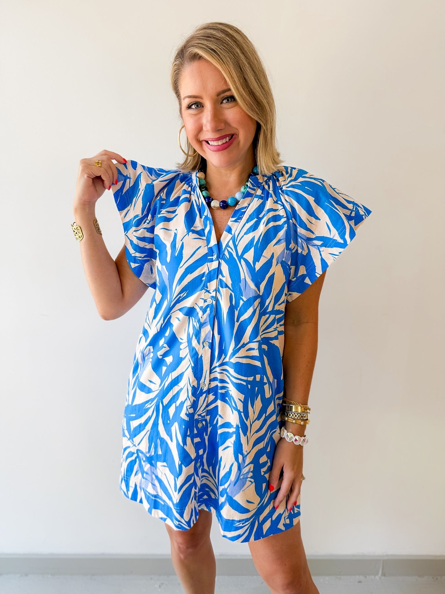 Botanical Print Tunic Mini Dress