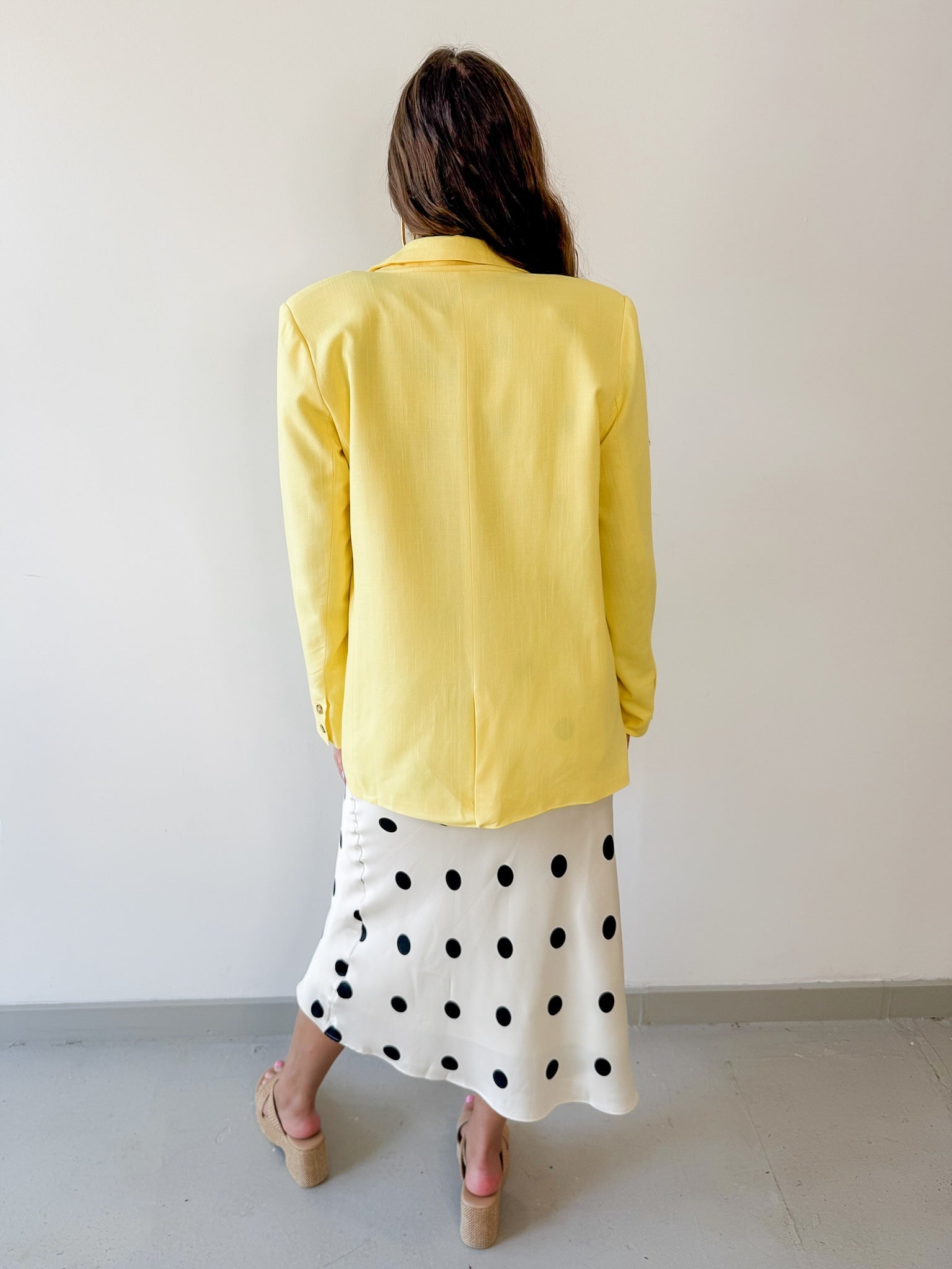 Bouble Breast Linen Blazer - Yellow