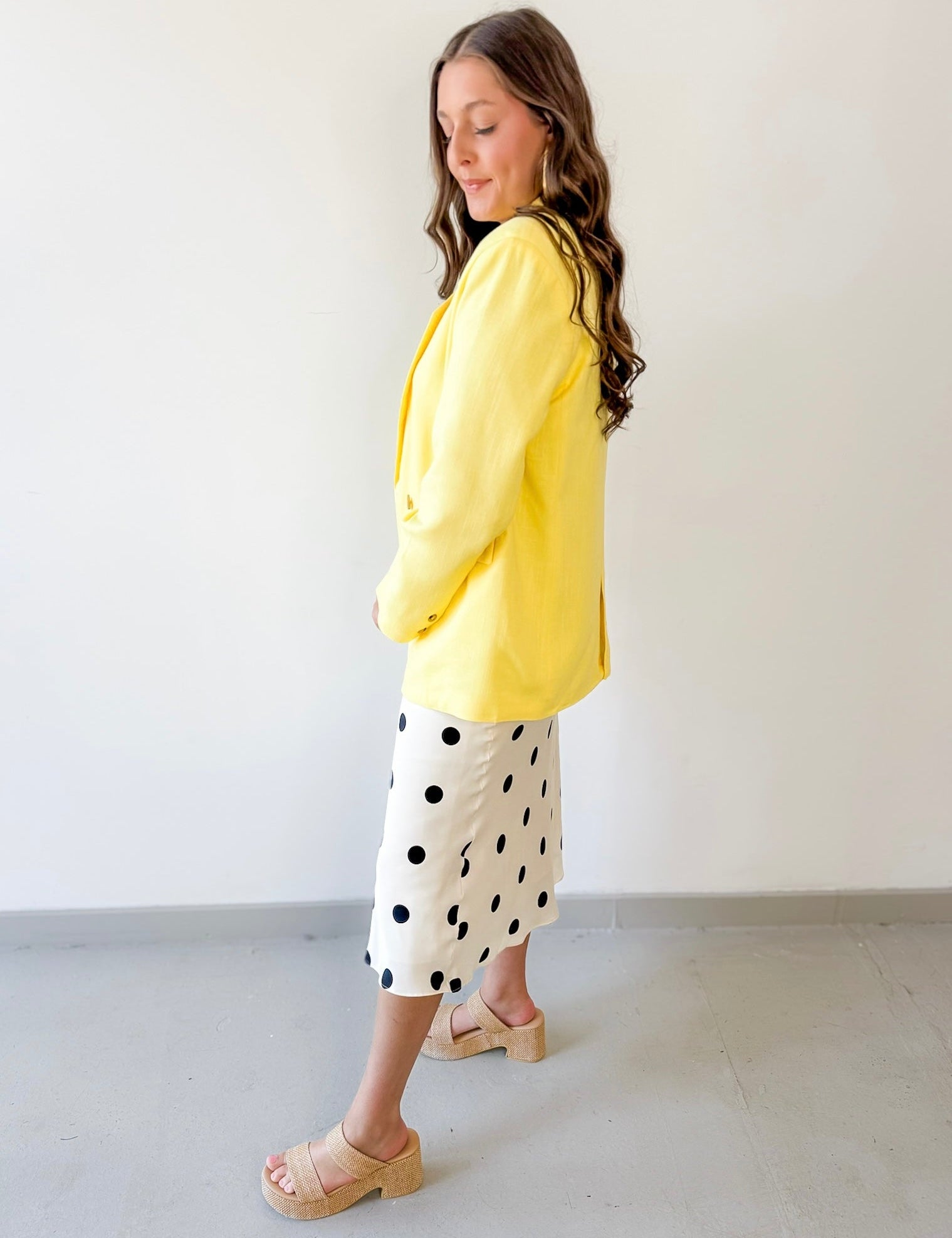 Bouble Breast Linen Blazer - Yellow