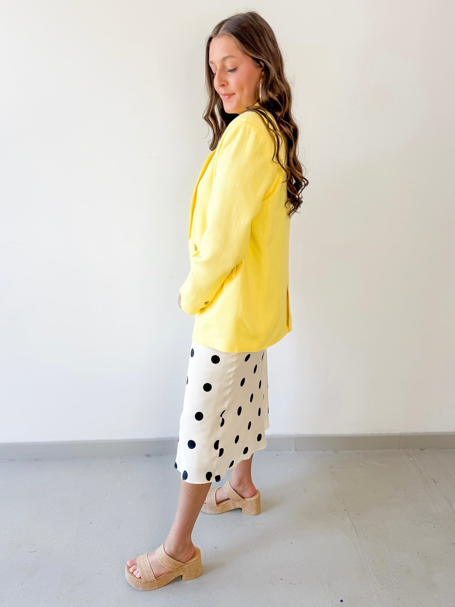 Bouble Breast Linen Blazer - Yellow