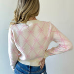 Bow Knit Cardigan With Pockets - Pink