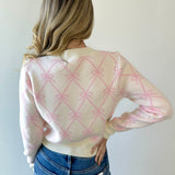 Bow Knit Cardigan With Pockets - Pink