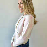 Bow Knit Cardigan With Pockets - Pink