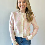Bow Knit Cardigan With Pockets - Pink