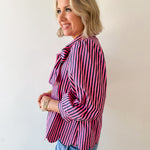 Bow Striped Top - Pink Pine
