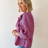 Bow Striped Top - Pink Pine