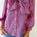 Bow Striped Top - Pink Pine