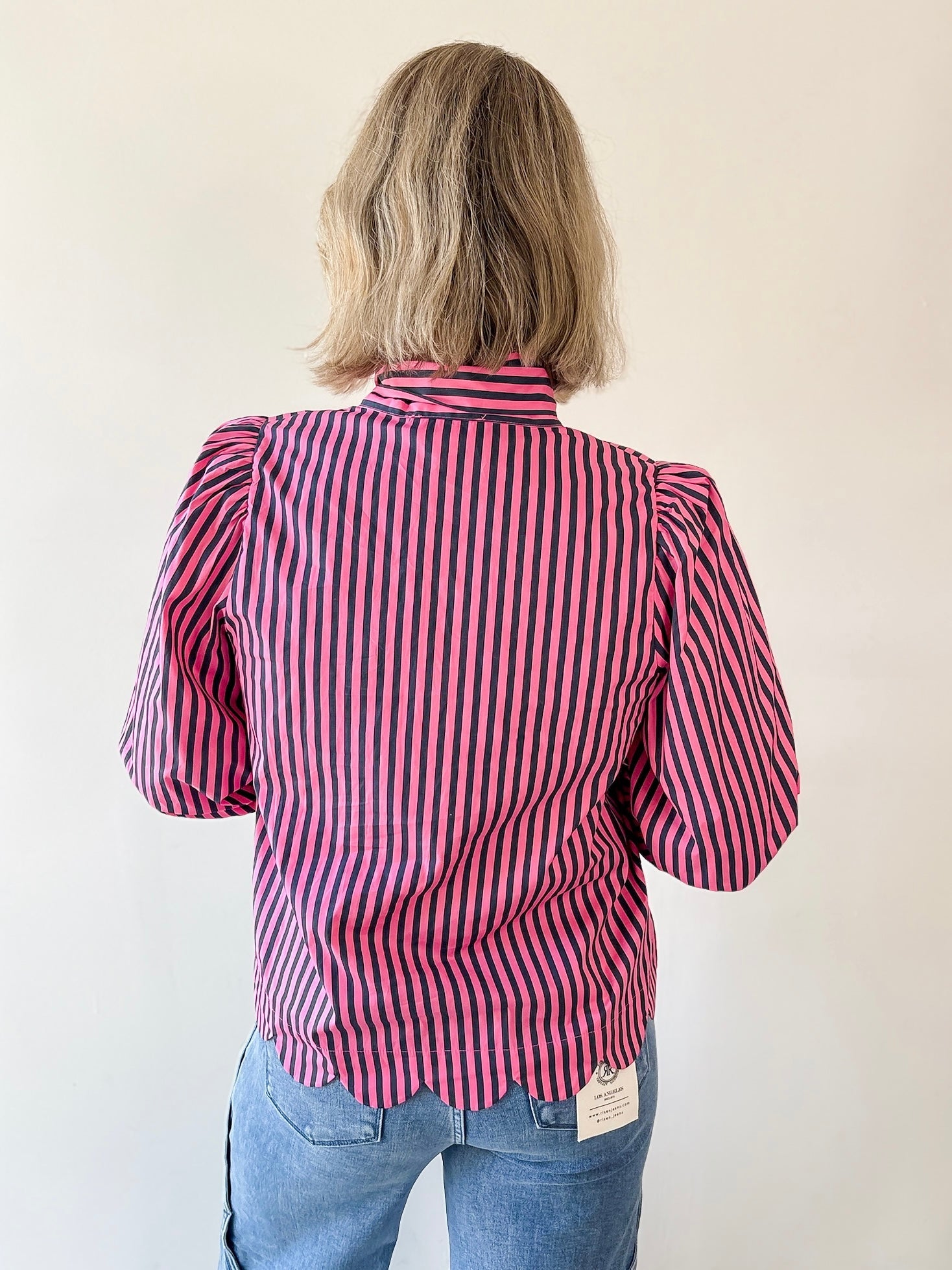 Bow Striped Top - Pink Pine