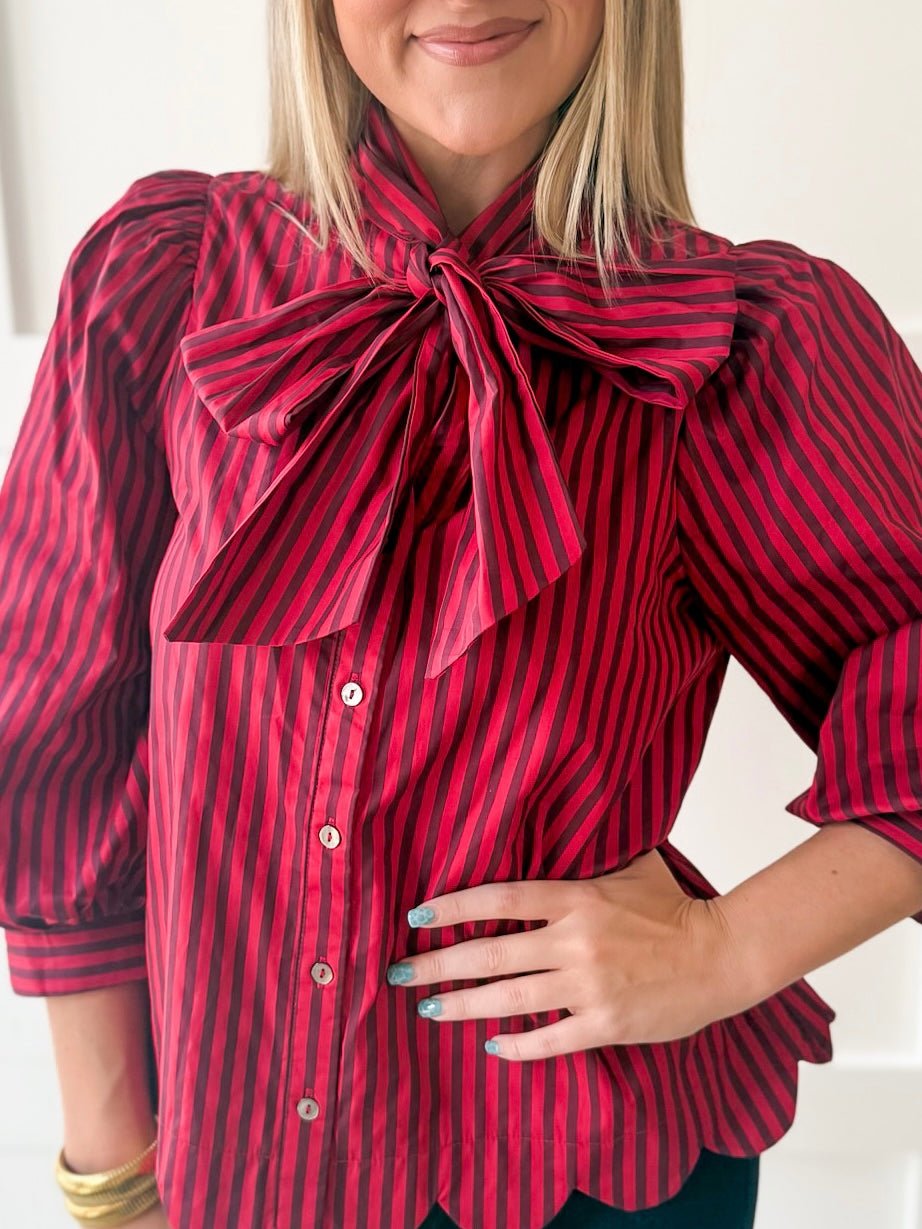 Bow Striped Top - Red Brown