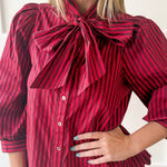 Bow Striped Top - Red Brown