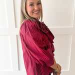 Bow Striped Top - Red Brown
