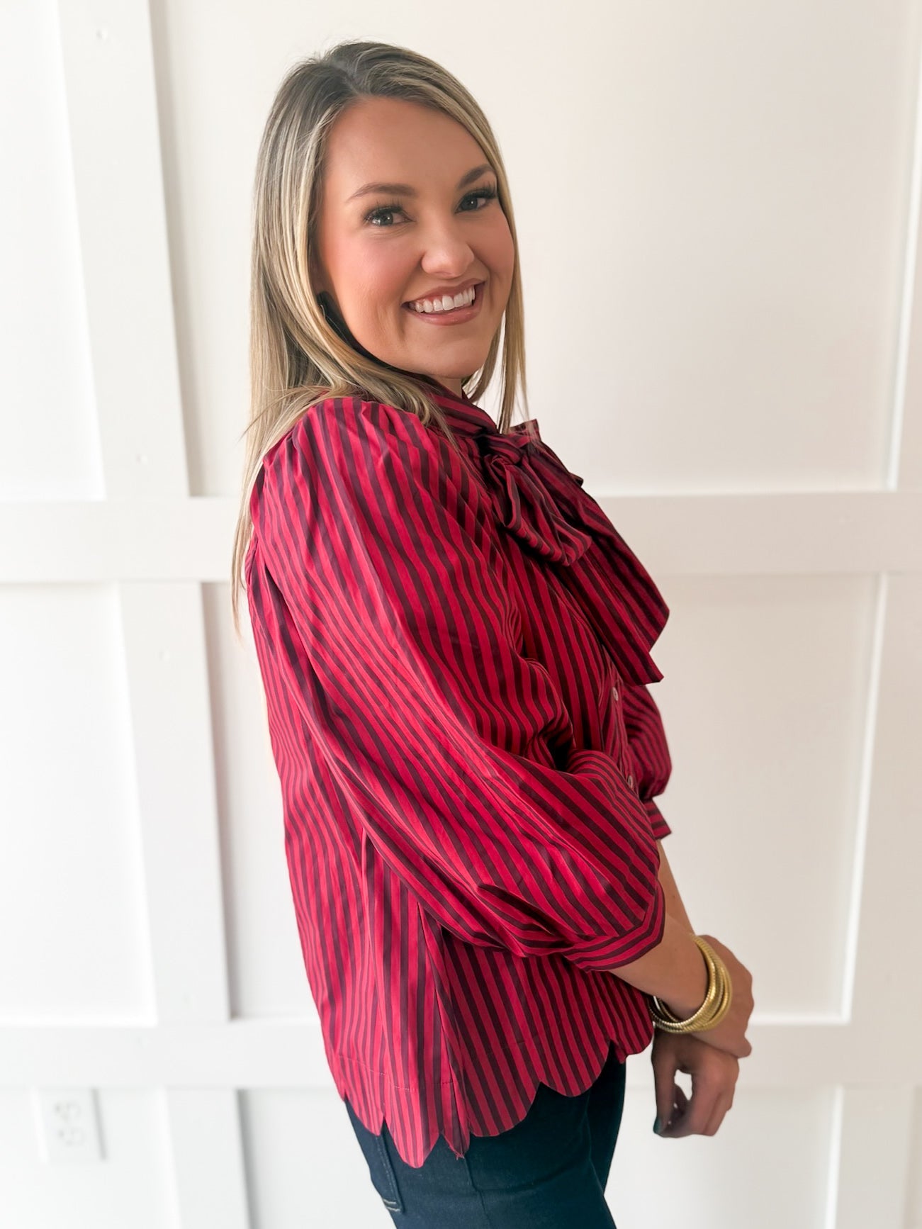 Bow Striped Top - Red Brown
