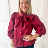 Bow Striped Top - Red Brown