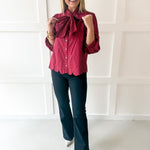 Bow Striped Top - Red Brown