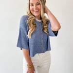 Boxy Knit Cardigan - Dusty Blue