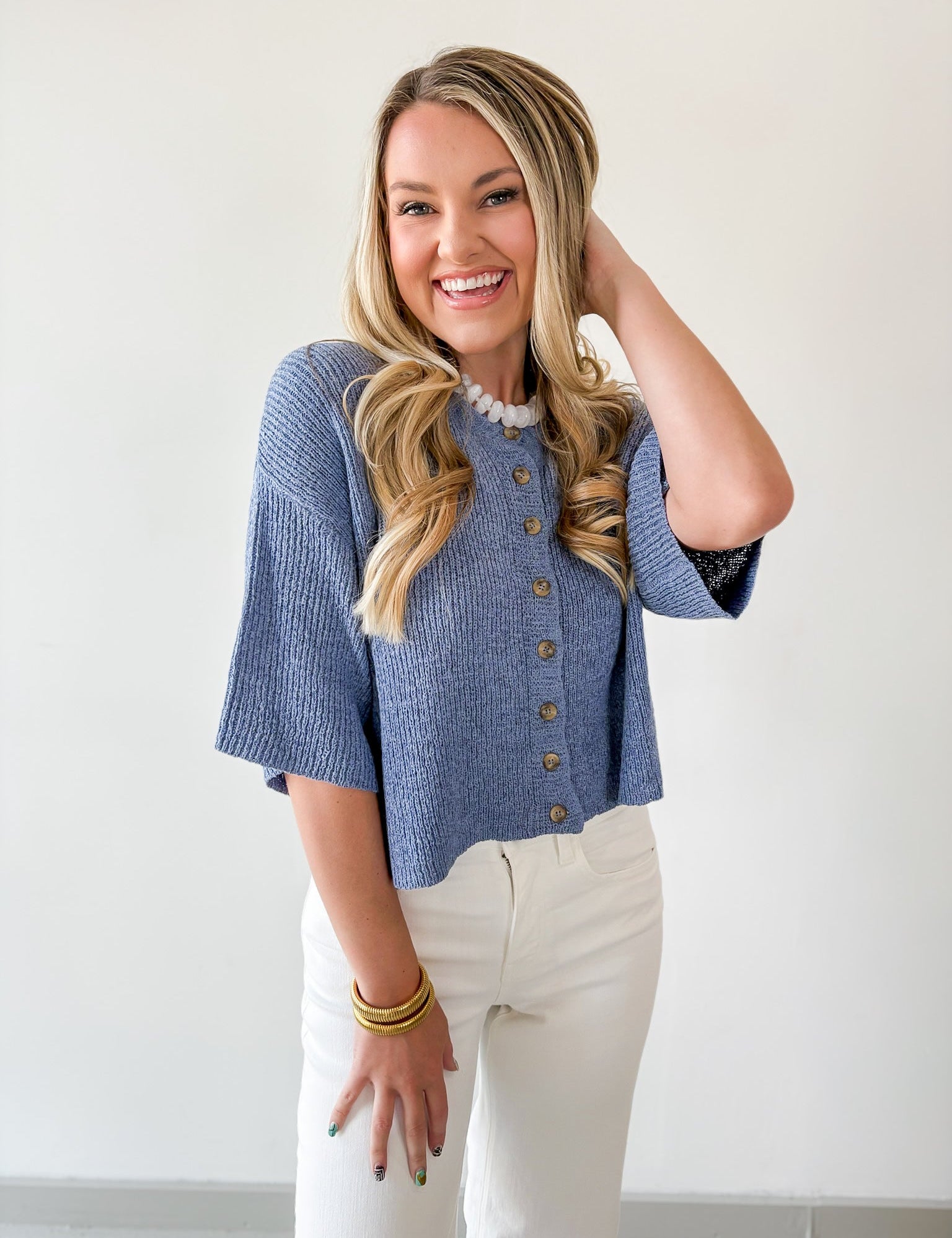 Boxy Knit Cardigan - Dusty Blue