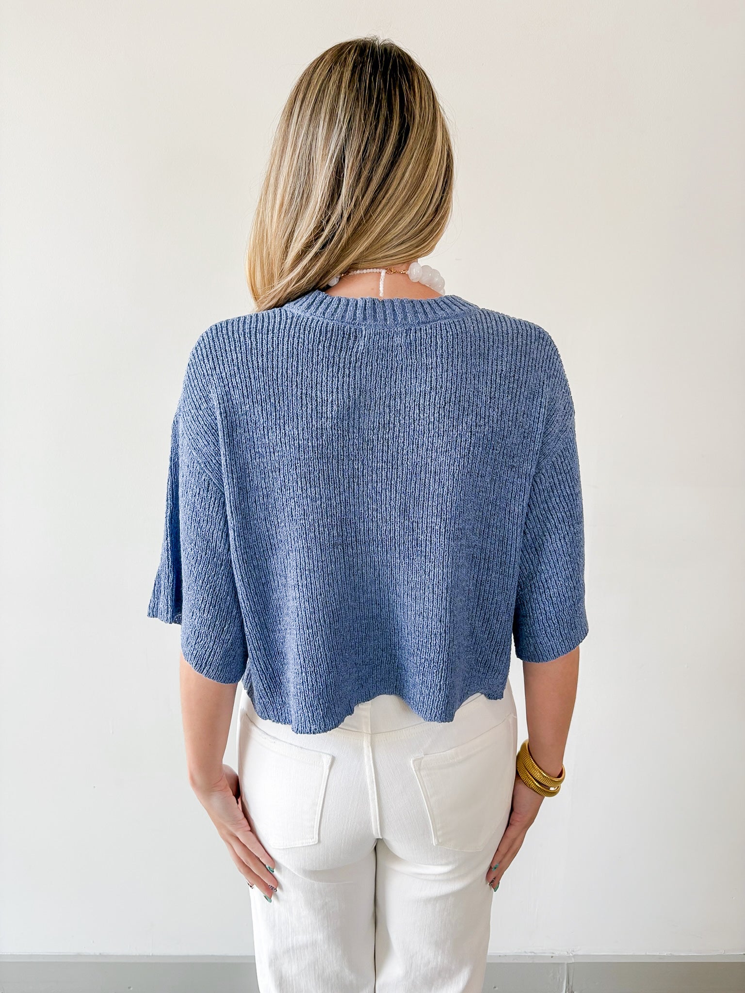 Boxy Knit Cardigan - Dusty Blue