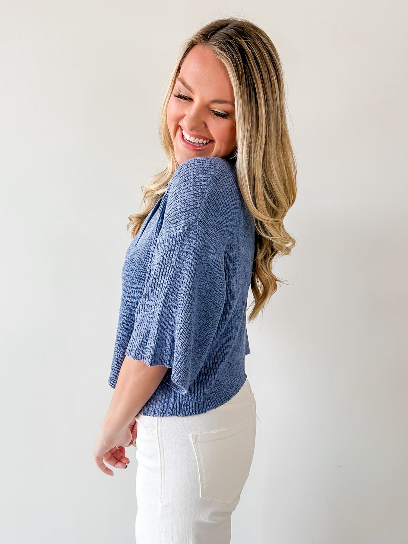 Boxy Knit Cardigan - Dusty Blue