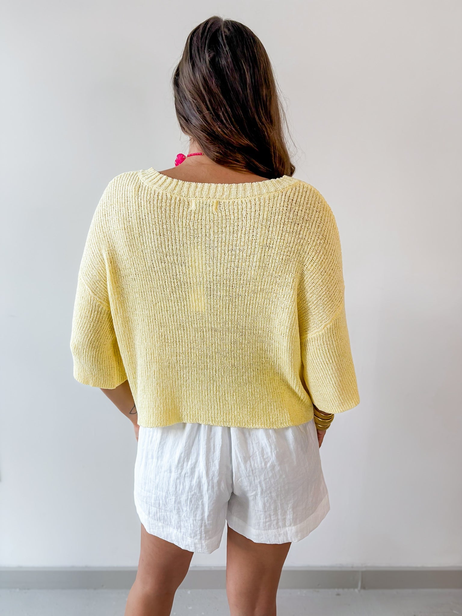 Boxy Knit Cardigan - Yellow