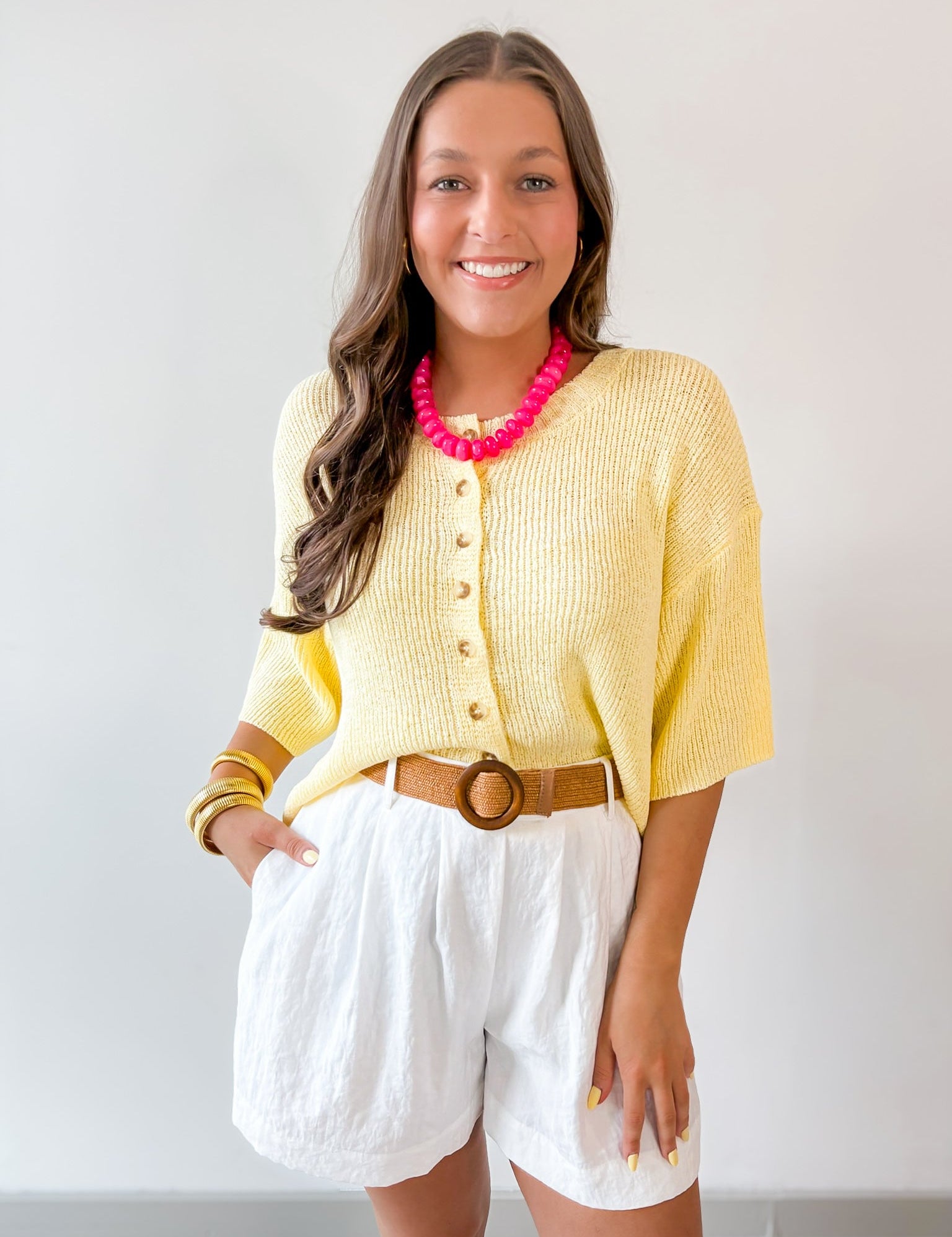 Boxy Knit Cardigan - Yellow