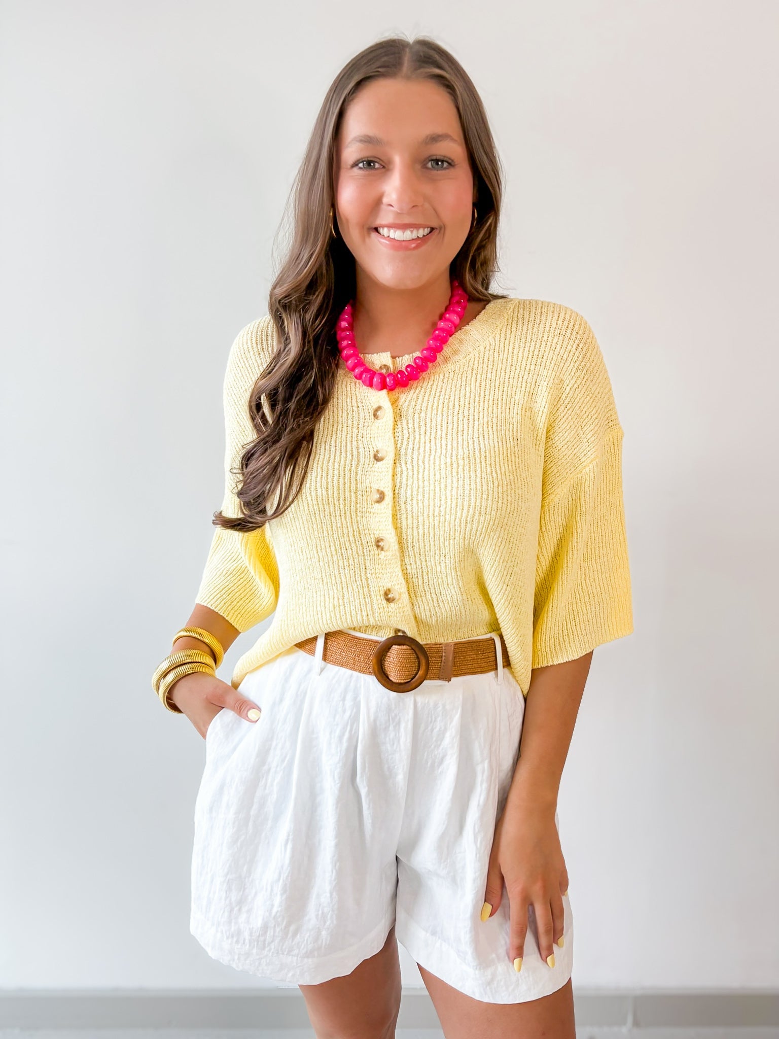Boxy Knit Cardigan - Yellow