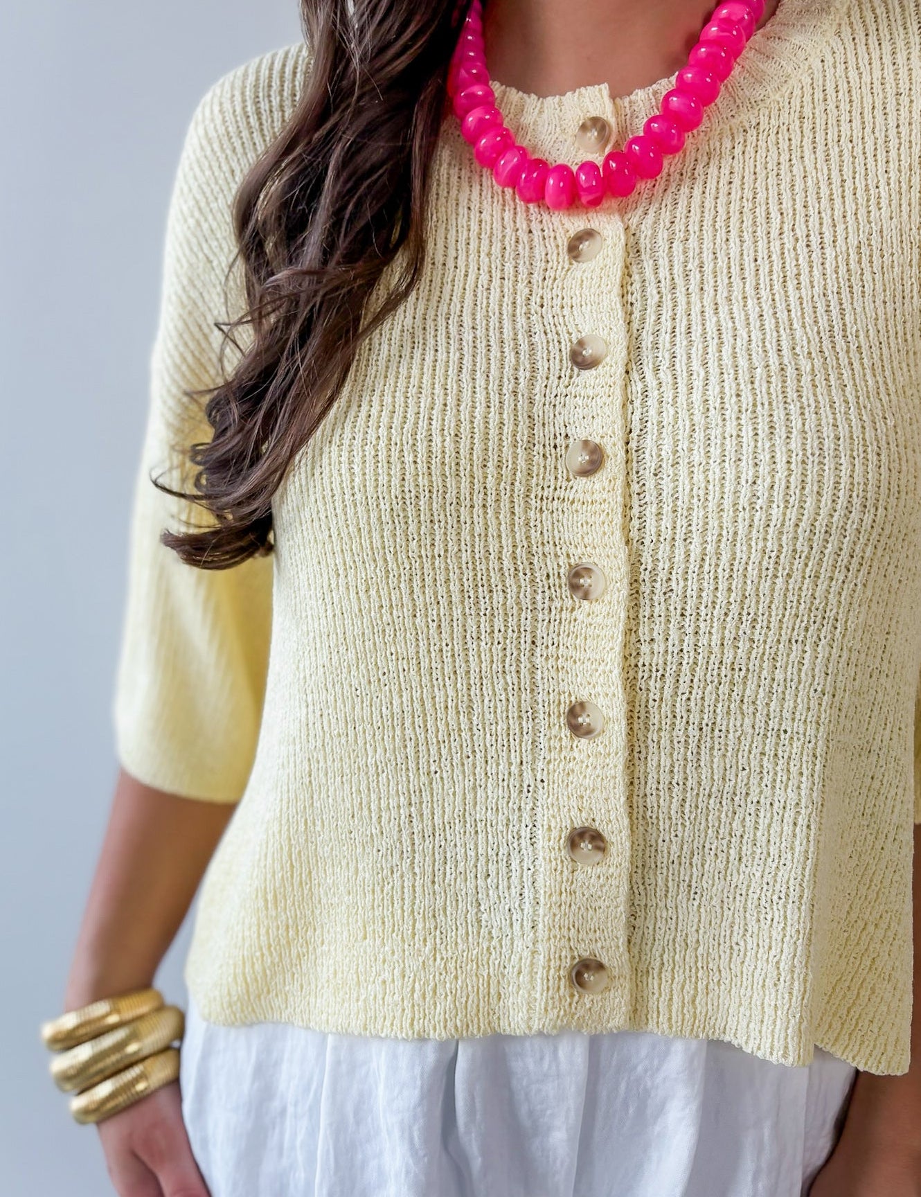 Boxy Knit Cardigan - Yellow