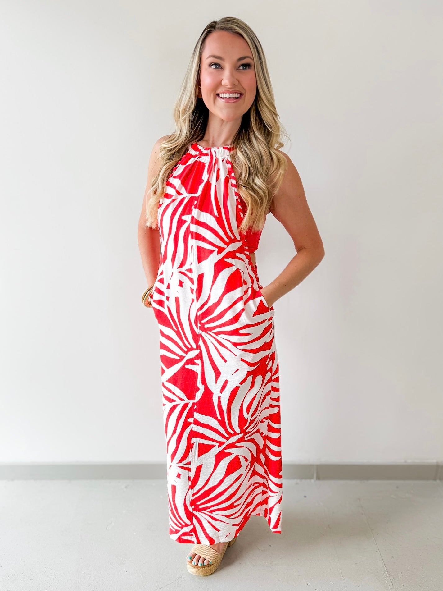 Braided Edge Tropical Halter Dress