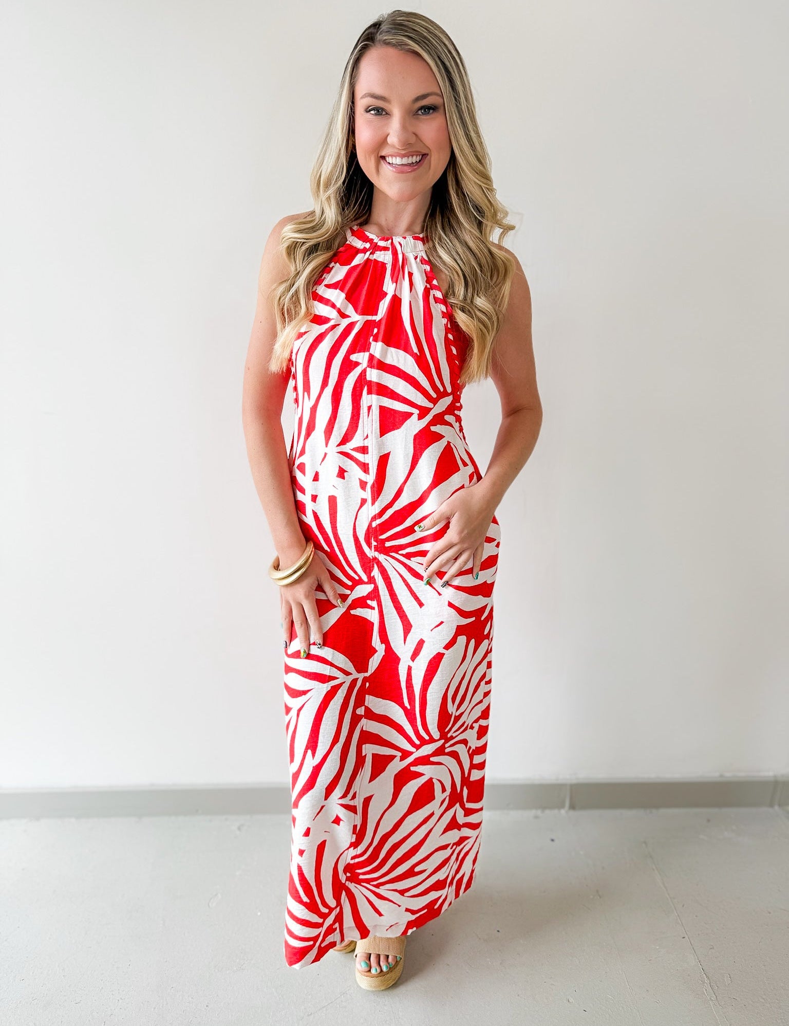 Braided Edge Tropical Halter Dress