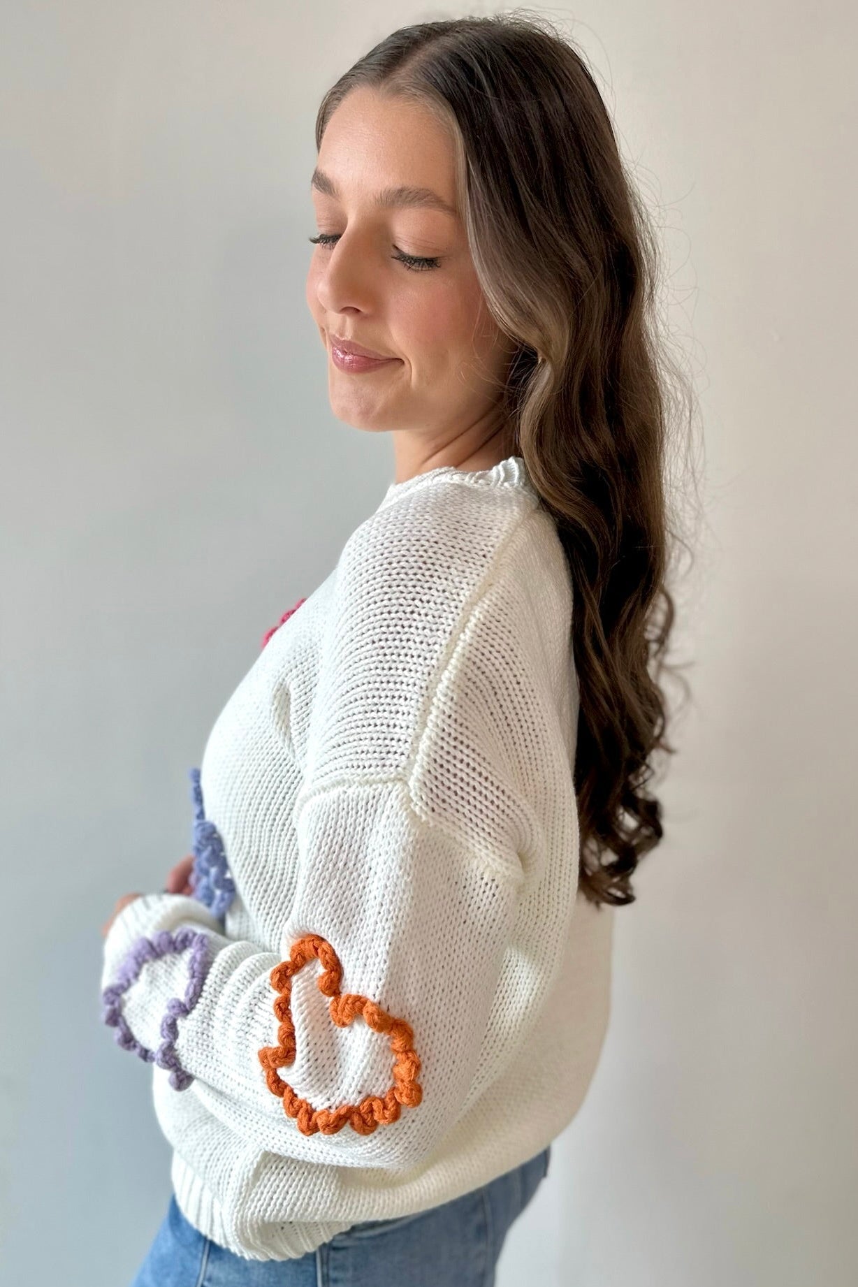 Braided Heart Crew Neck Sweater